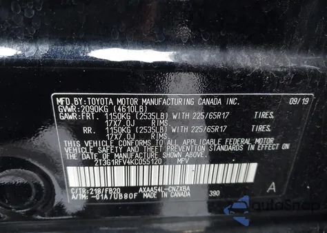 2019 Toyota Rav4 Le from USA, damaged, VIN 2T3G1RFV4KC055120
